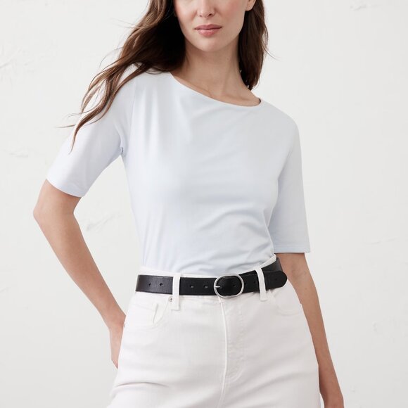 Banana Republic Soft Stretch Elbow Sleeve Top White size Medium - Picture 1 of 12